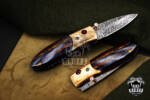 Bmk-1010 Ares 3.5 Inches High End Damascus Pocket Knives Mokume Bolsters,Tiger Iron Gem Stone,Red Ruby,Pure white diamond