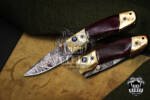 Bmk-1019 Heracles 7 Long Damascus Pocket Knives Mokume Bolsters,Red Lapis Gem Stone,Green Ruby Pure White Diamond folding knife USA Made