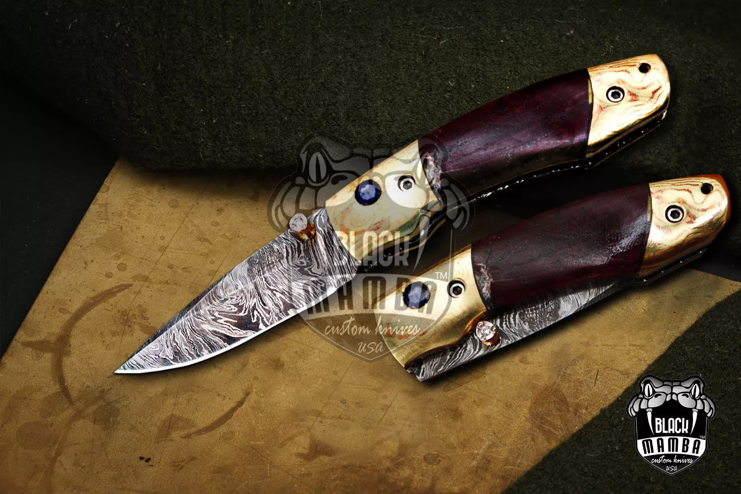 Heracles - Damascus Folding Pocket Knife, 7″ Overall, Wood Handle