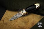 Bmk-1017 Mnemosyne 3" closed Damascus Pocket Knives Mokume Bolsters, Black Jade Gem Stone,Green Ruby Pure White Diamond