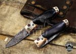 Black Mamba Knives Bmk-1020 Gaea 7 Inches Damascus Pocket Knives Mokume Bolsters,Black jade Gem Stone,Green Ruby Pure White Diamond