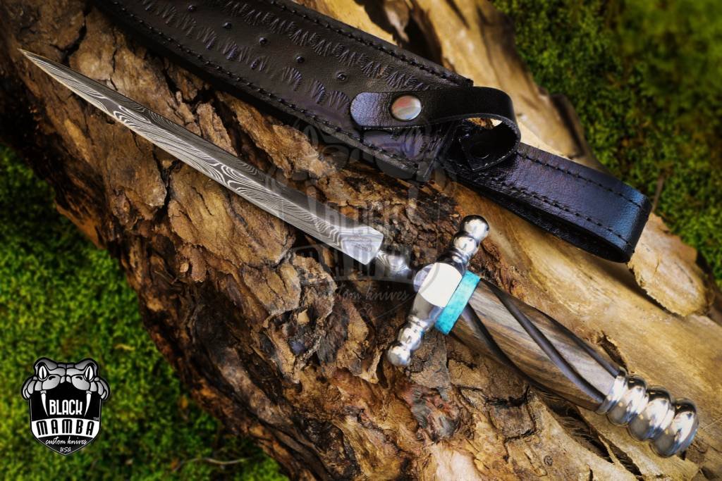 Bmk-639 Damascus Stiletto Knife 15 Inches long Damascus Steel dagger blade Black mamba knives USA Made