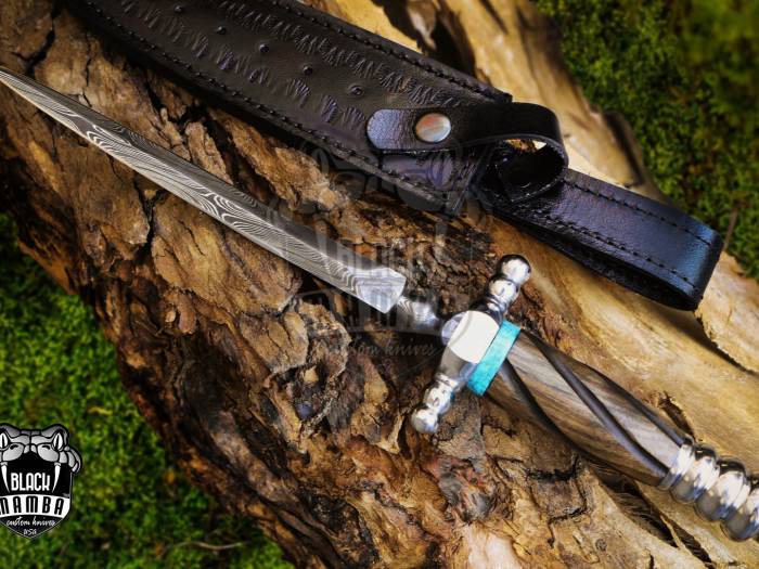 Bmk-639 Damascus Stiletto Knife 15 Inches long Damascus Steel dagger blade Black mamba knives USA Made