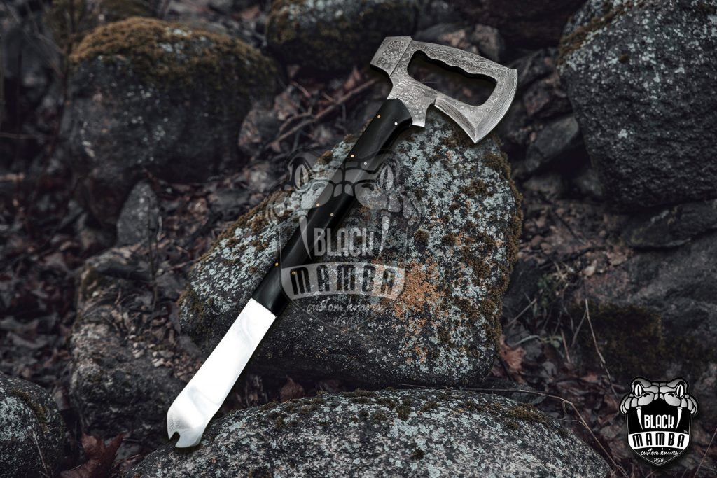 Bmk-800 Black kite 18 Inches Long 7 inches Head Damascus Tomahawk Axe Multi Purpose Axe black mamba knives - Image 2