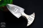 Bmk-1100 kippah 4 Inches Blade D2 steel Push Dagger Deep skull engraved knife with Antique Tooth Handle