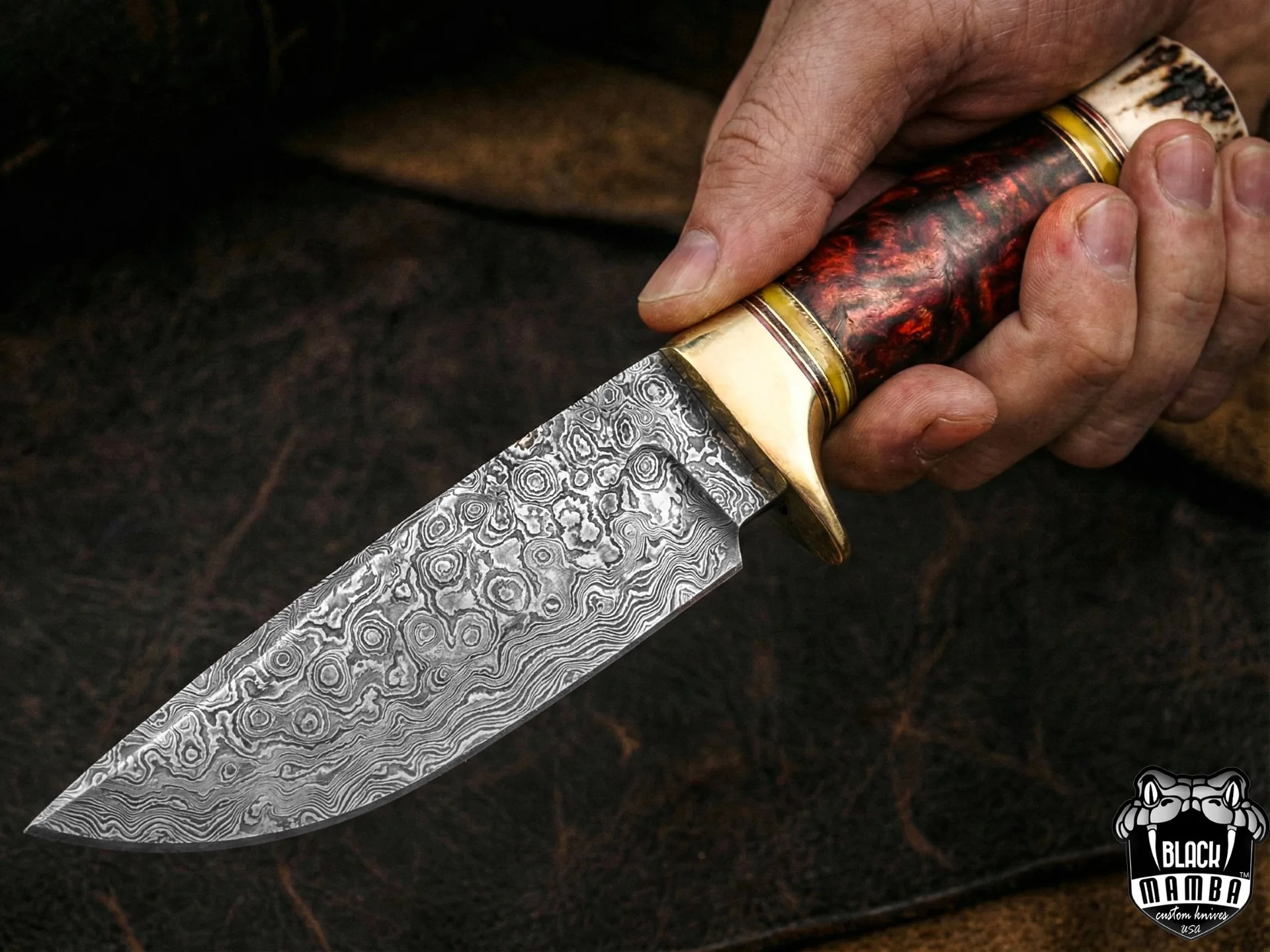 Red Diamond - Damascus Hunting Knife, 11.2″ Overall - view 2