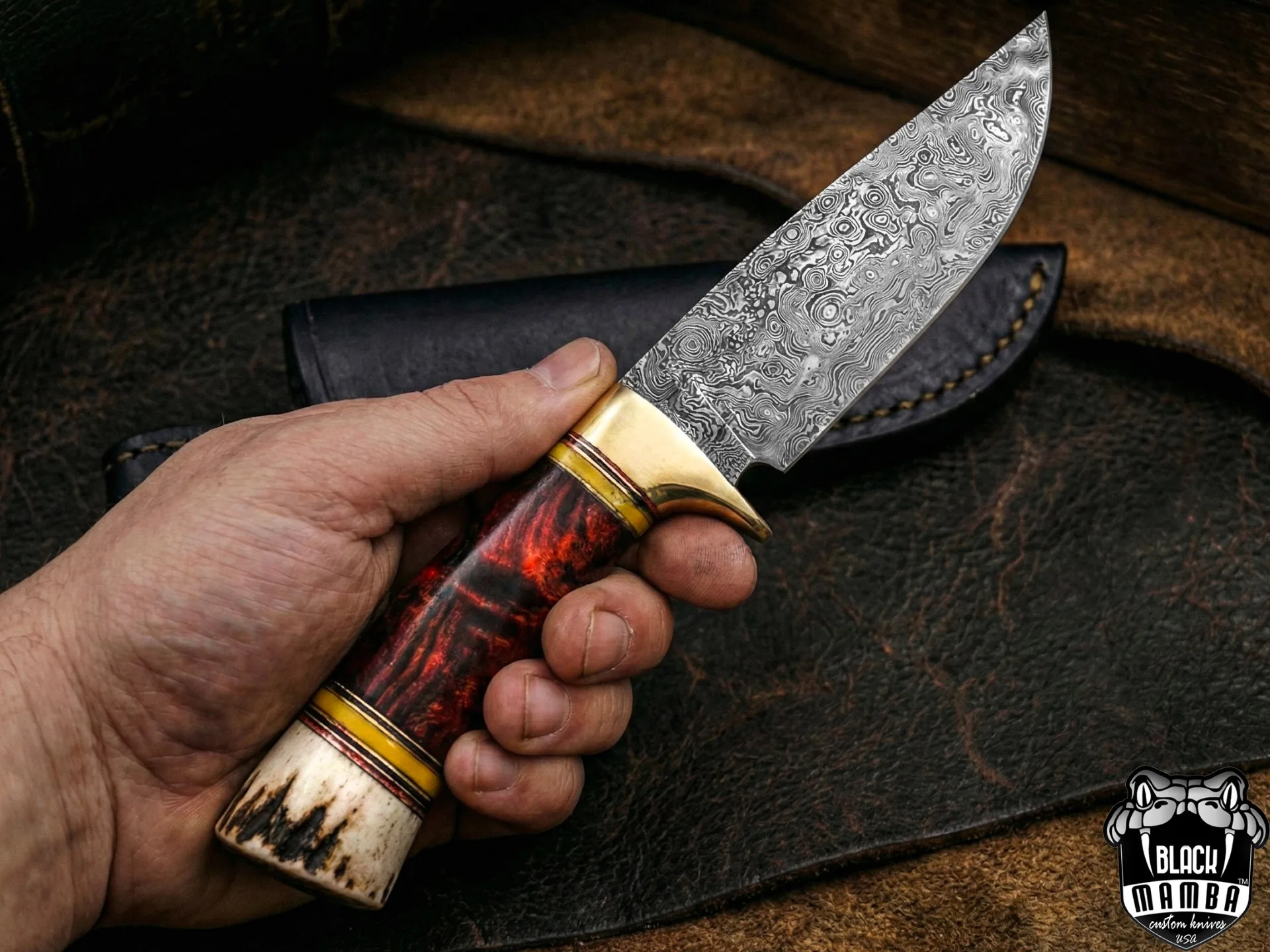 Red Diamond - Damascus Hunting Knife, 11.2″ Overall - view 3