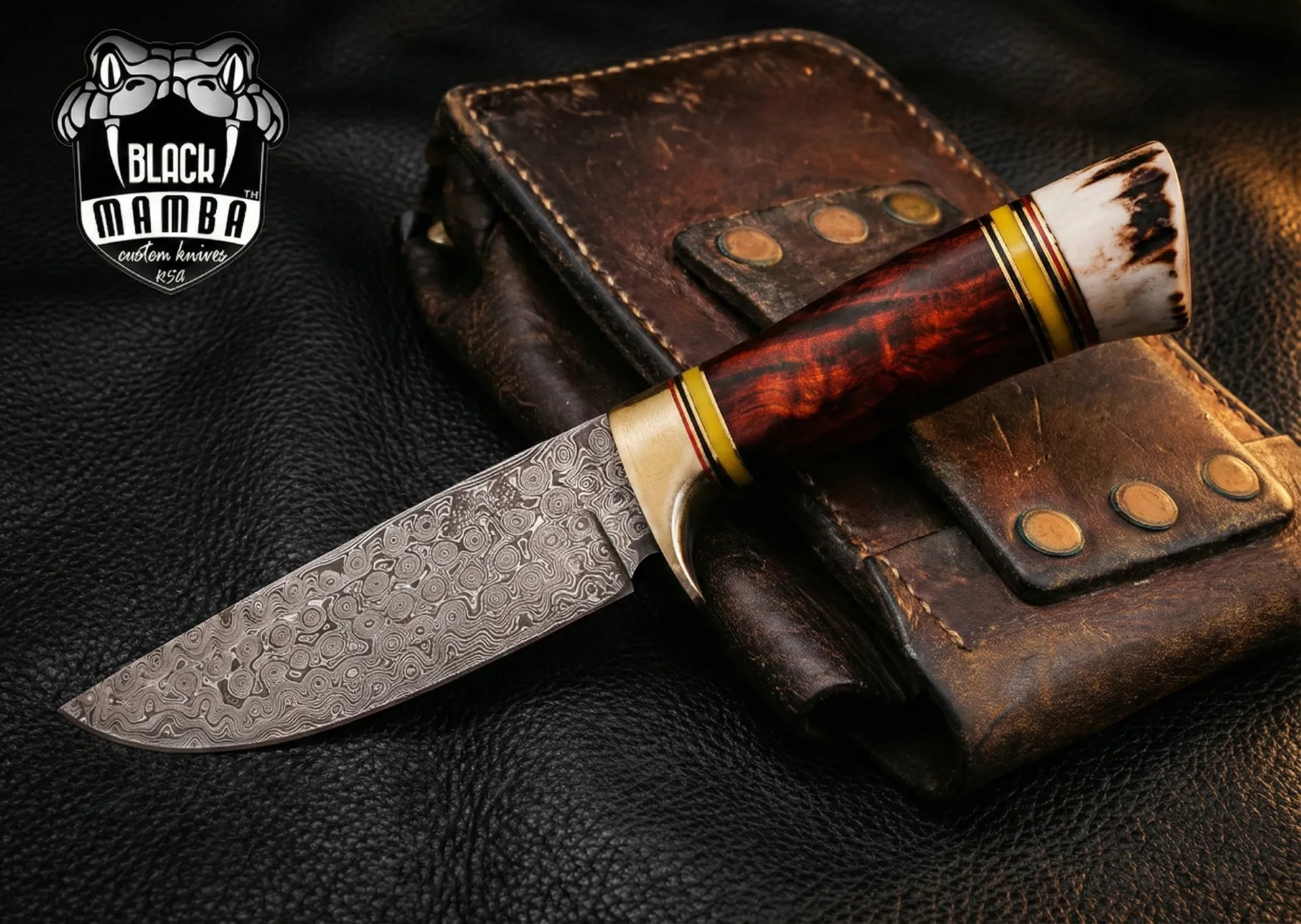 Red Diamond Knife 11.2 in Long 6 in Blade 9.5 Ounce Damascus Fixed Blade Hunting Knife Hand Made World Class Knives USA Made | BMK-175 - view 6