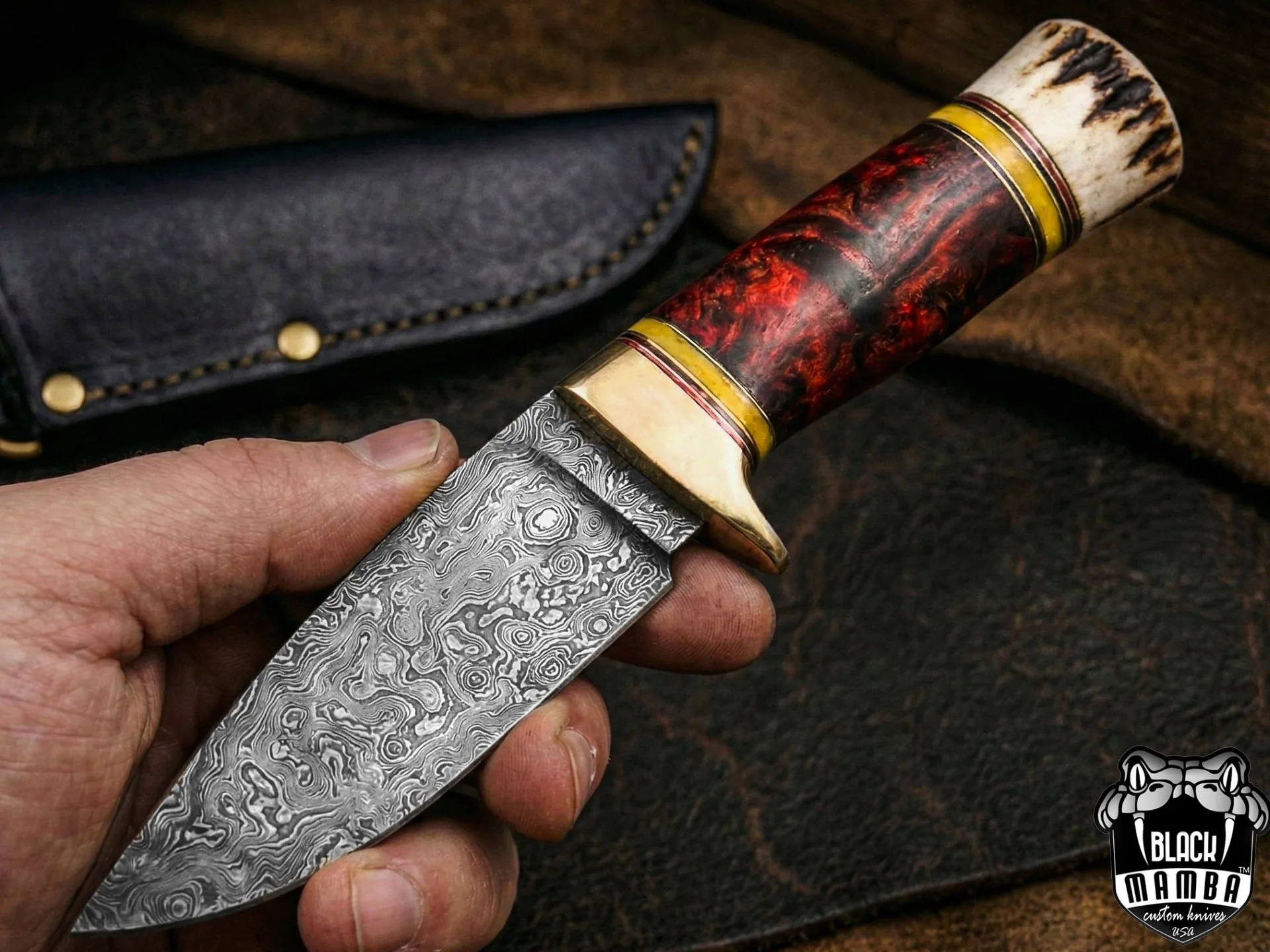 Red Diamond - Damascus Hunting Knife, 11.2″ Overall - view 7