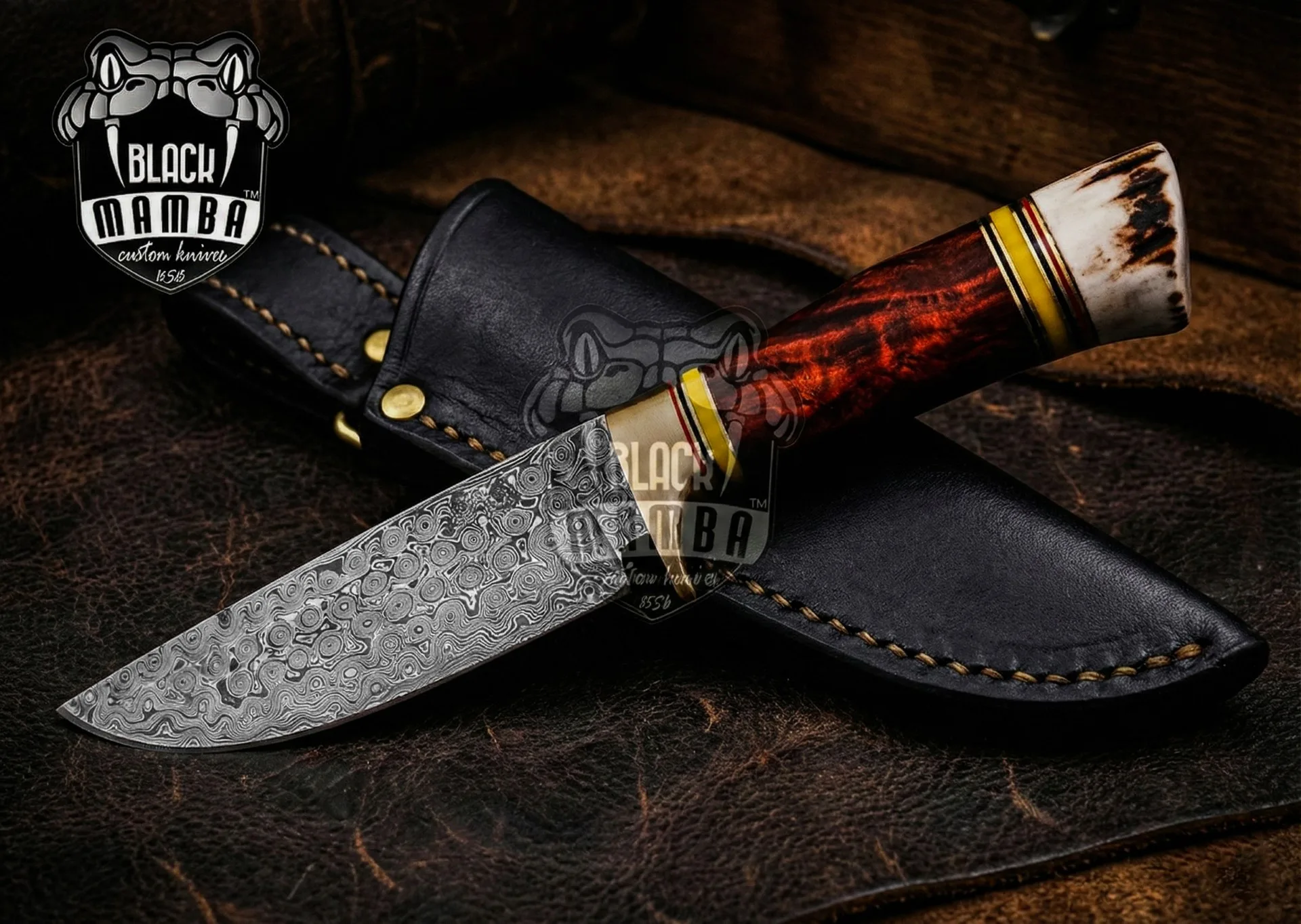 Red Diamond - Damascus Hunting Knife, 11.2″ Overall
