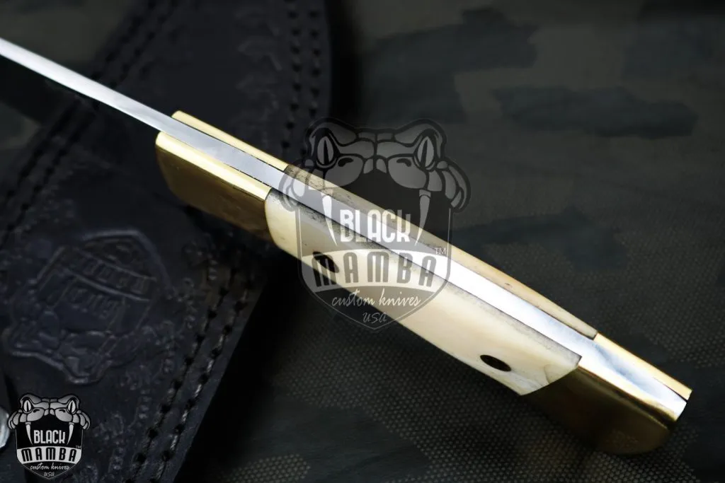 Bmk-174 Camel 440c Knife 8 in Long 3.5 in Blade 8.4 Ounce Mirror Polished Skinner Knife with Camel Bone Handle Hand Made World Class KnivesUSA Made - Image 6
