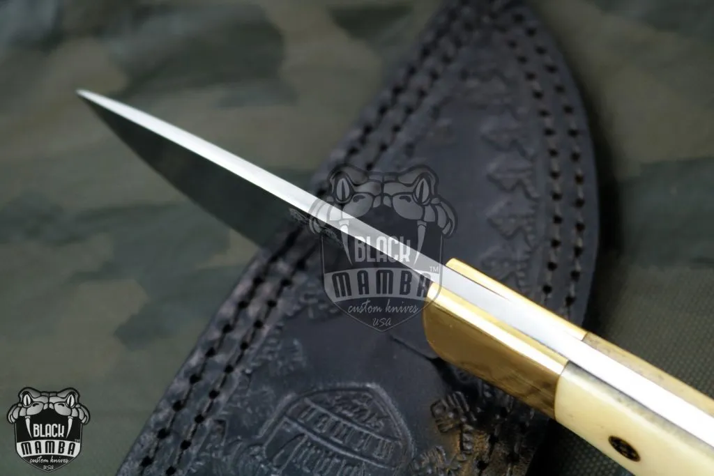 Bmk-174 Camel 440c Knife 8 in Long 3.5 in Blade 8.4 Ounce Mirror Polished Skinner Knife with Camel Bone Handle Hand Made World Class KnivesUSA Made - Image 7