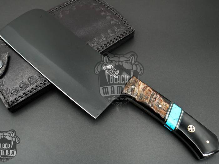 Black Mamba Knives Bmk-702 Black Panther 12 Inches Long 7 Inches Blade 16.5 Ounce 440c Black Coated Chef Cleaver Knife Blade Knife Hand Made