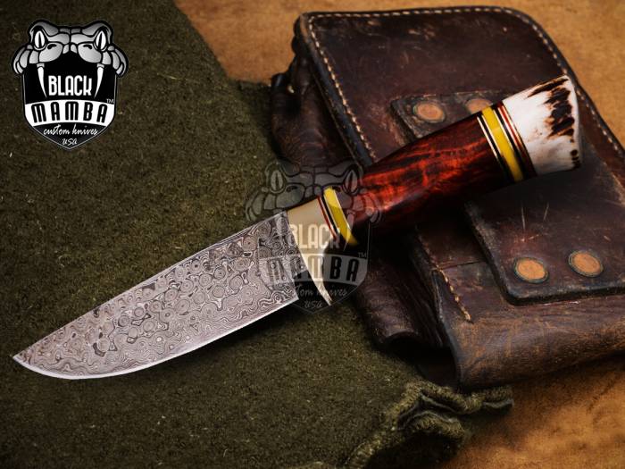 Bmk-175 Red Diamond Knife 11.2 in Long 6 in Blade 9.5 Ounce Damascus Fixed Blade Hunting Knife Hand Made World Class Knives USA Made