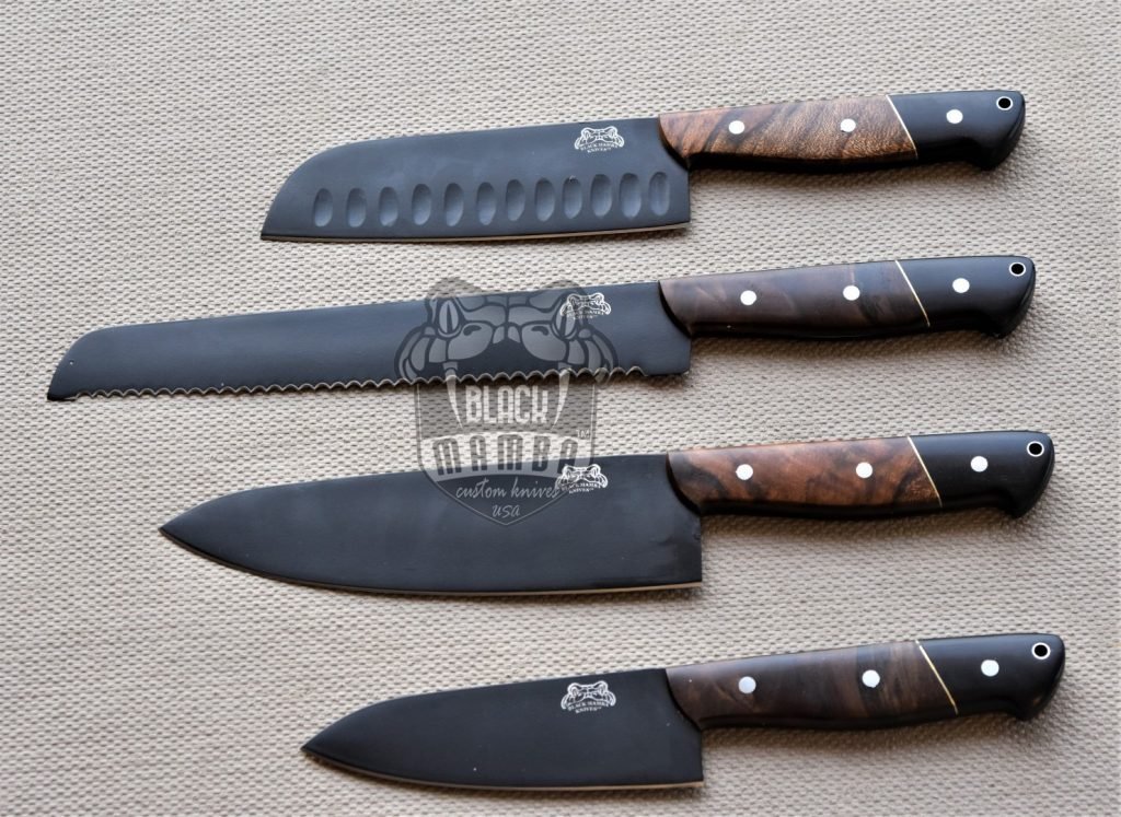 Bmk-708 Black Cats 440c stainless steel Black Coated Chef Knives Set Hand Made Black Mamba Knives - Image 2