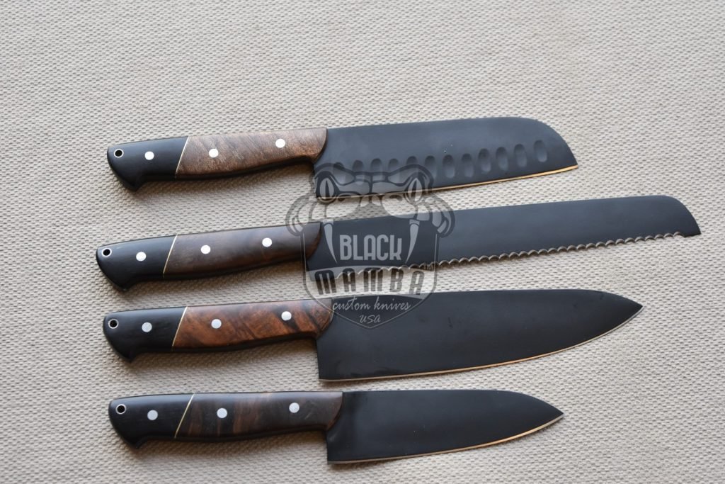Bmk-708 Black Cats 440c stainless steel Black Coated Chef Knives Set Hand Made Black Mamba Knives - Image 3