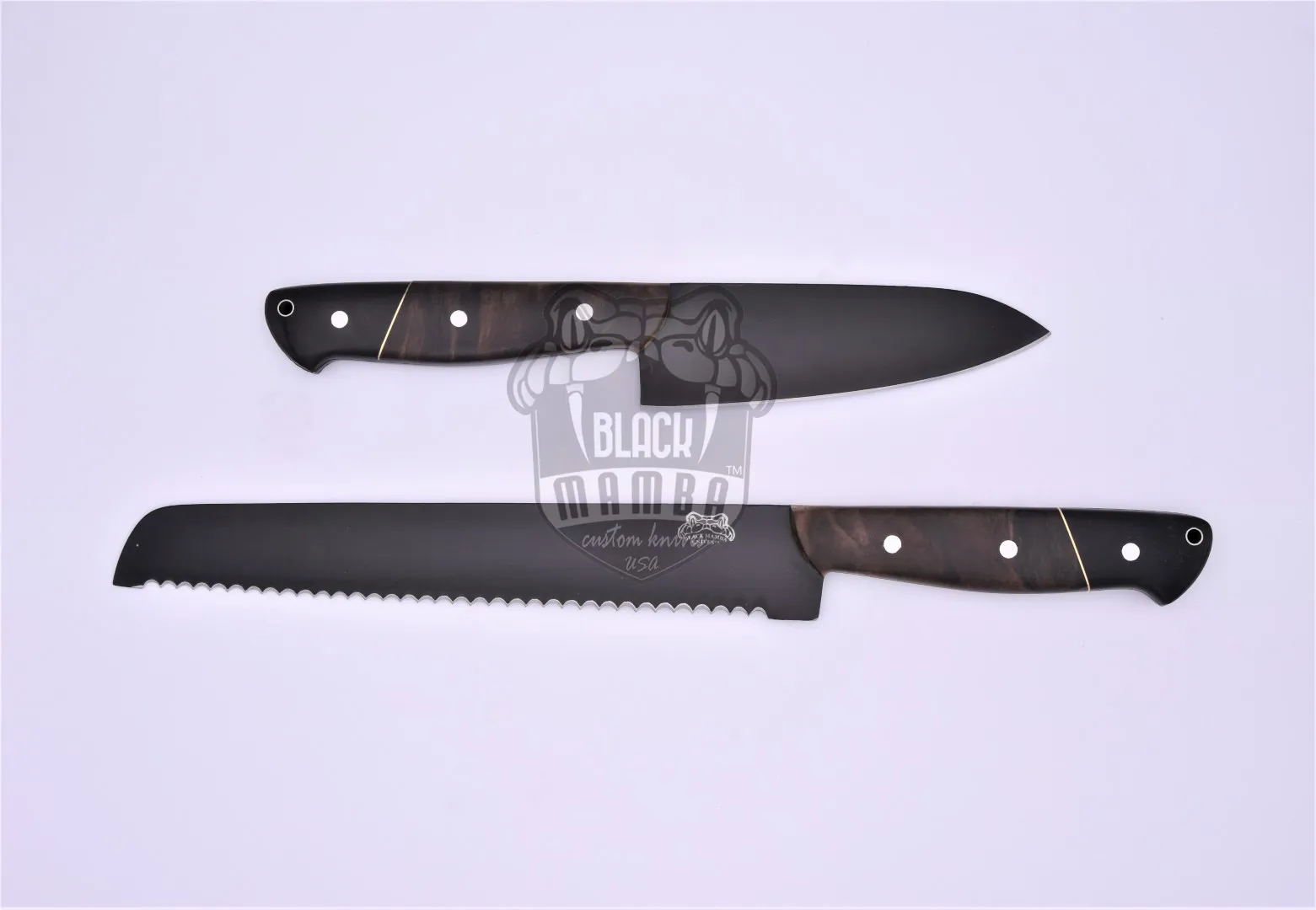 Black Cats 440c Stainless Steel Black Coated Chef Knives Set Hand Made Black Mamba Knives | BMK-708 - view 10