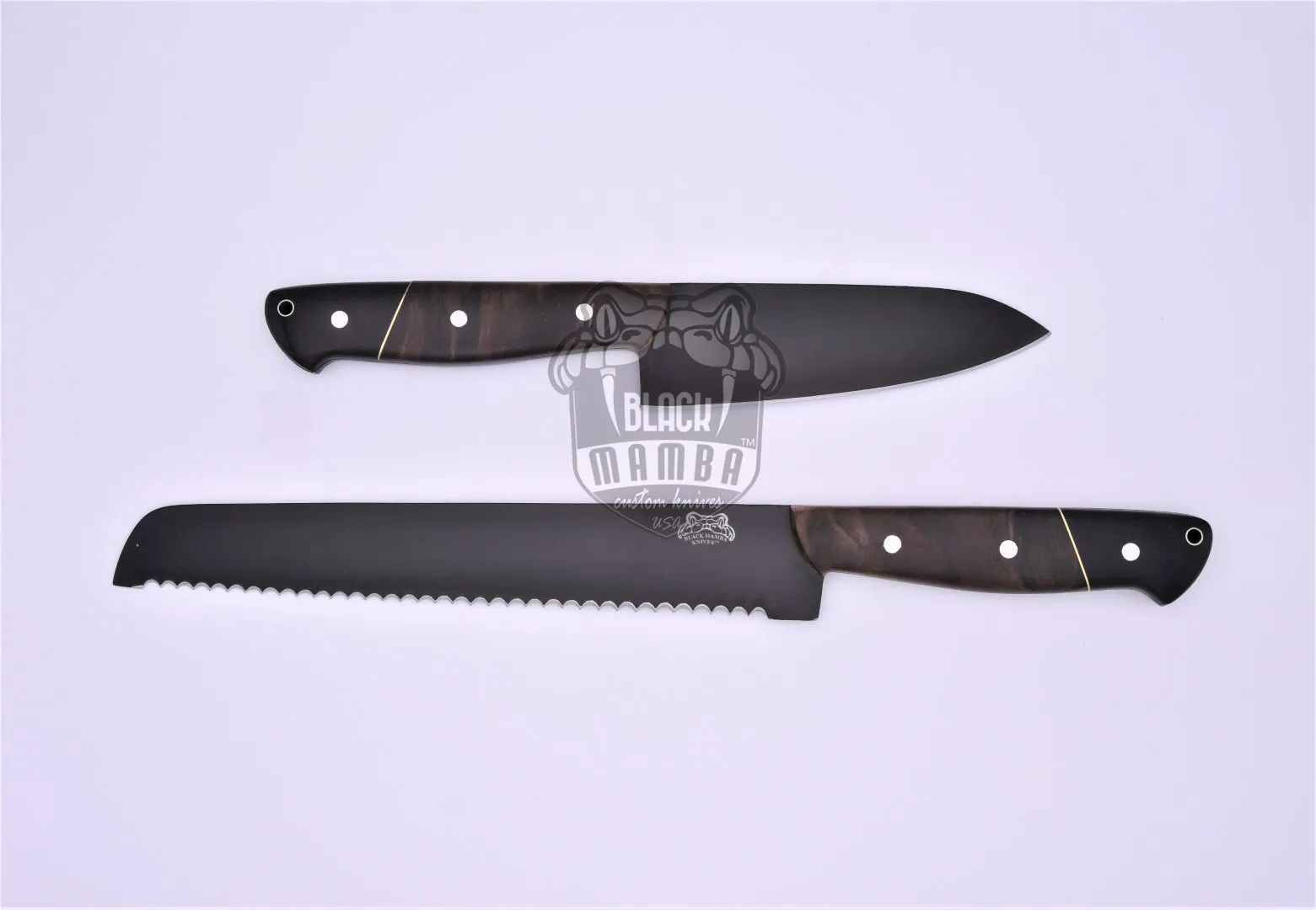 Black Cats 440c Stainless Steel Black Coated Chef Knives Set Hand Made Black Mamba Knives | BMK-708 - view 11