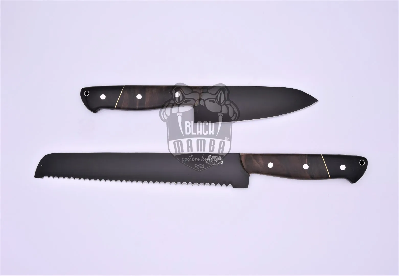 Black Cats 440c Stainless Steel Black Coated Chef Knives Set Hand Made Black Mamba Knives | BMK-708 - view 9