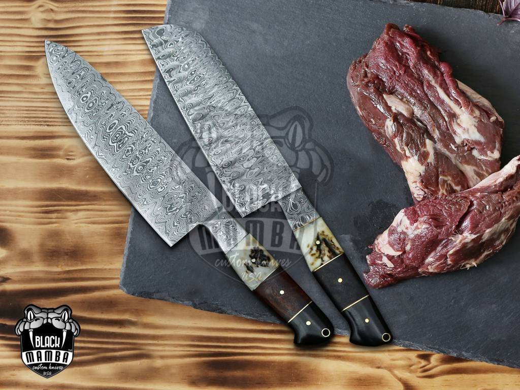 Bmk-707 Snow Leopard Damascus Steel Chef Knives Set with dagger Hand Made Black Mamba Knives - Image 8