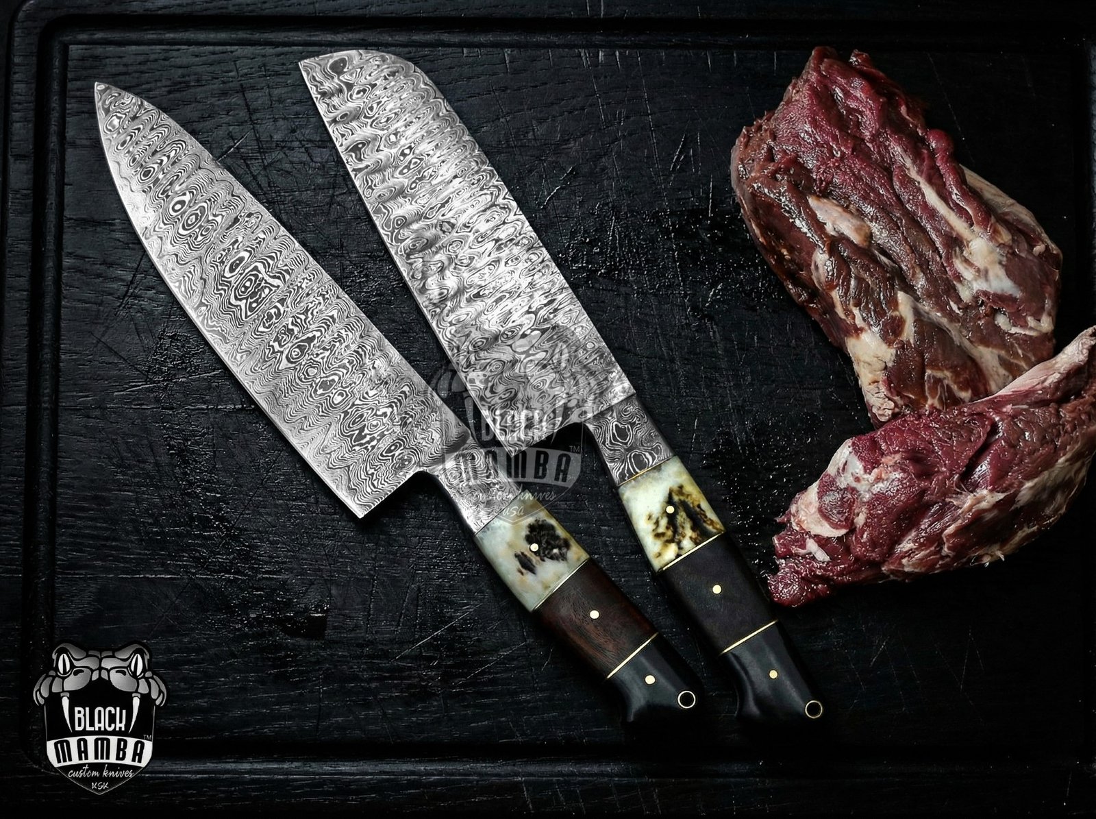 Bmk-707 Snow Leopard Damascus Steel Chef Knives Set with dagger Hand Made Black Mamba Knives - Image 3