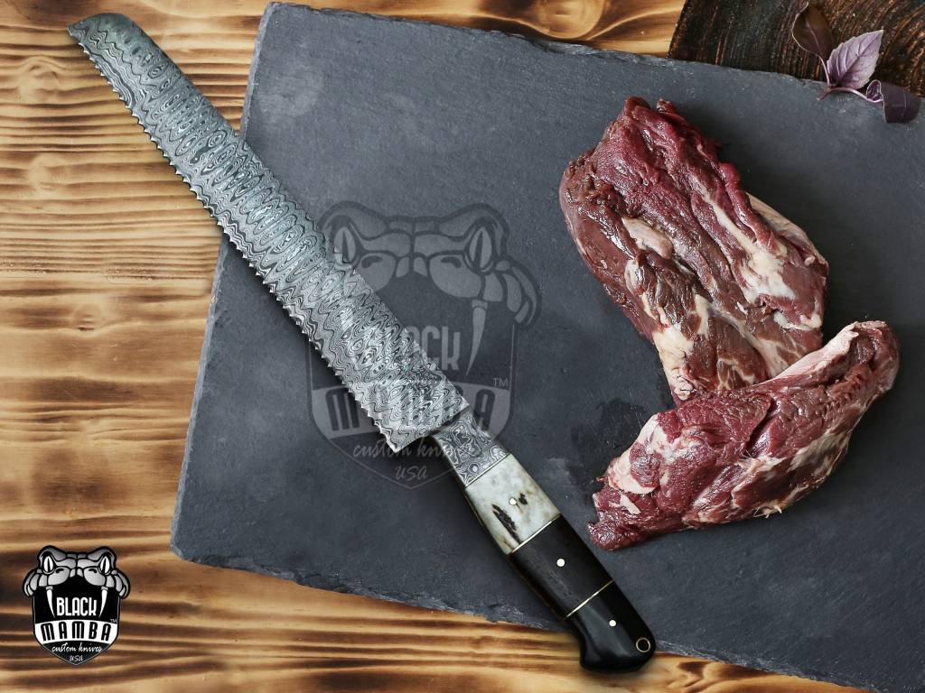 Bmk-707 Snow Leopard Damascus Steel Chef Knives Set with dagger Hand Made Black Mamba Knives - Image 7