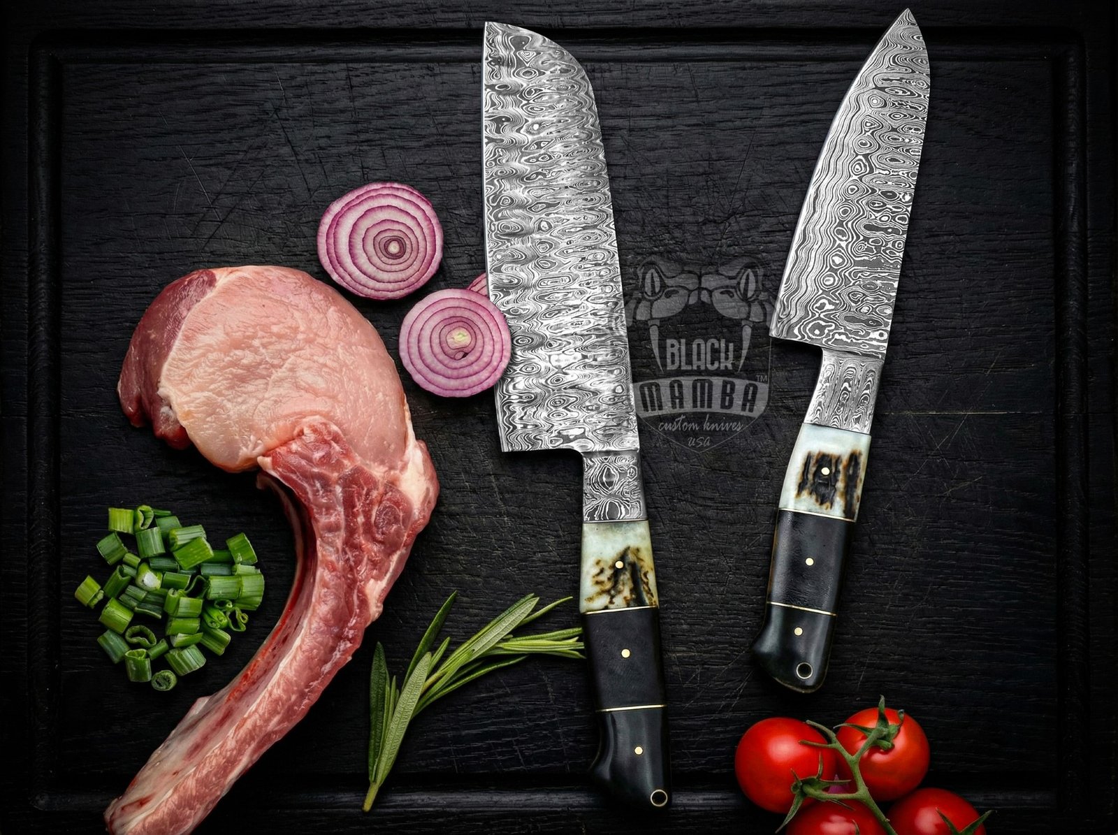 Bmk-707 Snow Leopard Damascus Steel Chef Knives Set with dagger Hand Made Black Mamba Knives - Image 4