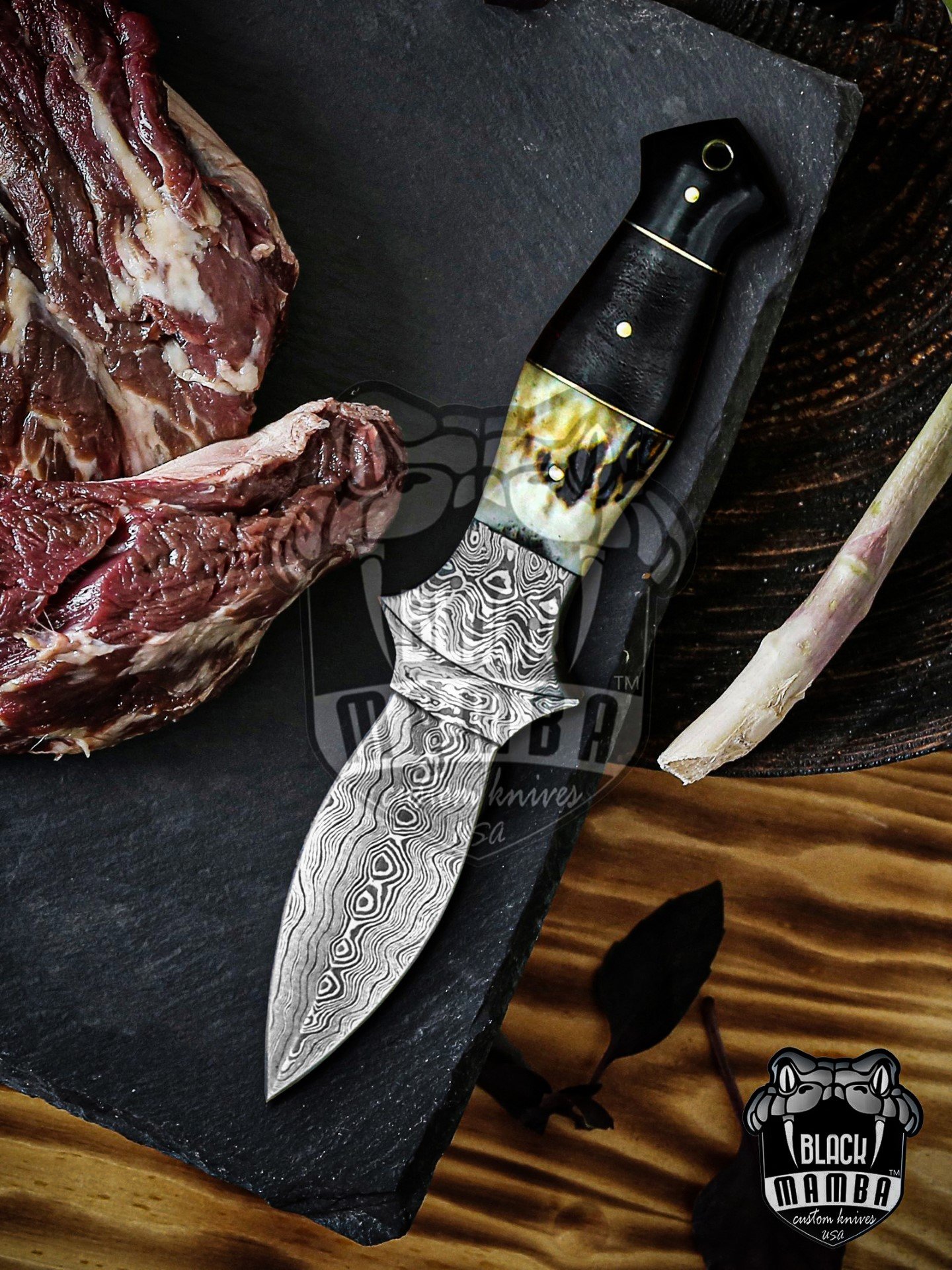 Bmk-707 Snow Leopard Damascus Steel Chef Knives Set with dagger Hand Made Black Mamba Knives - Image 5