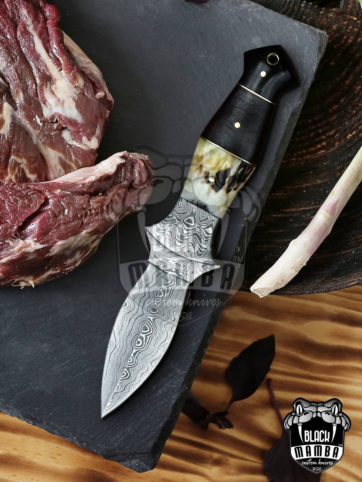 Bmk-707 Snow Leopard Damascus Steel Chef Knives Set with dagger Hand Made Black Mamba Knives - Image 6