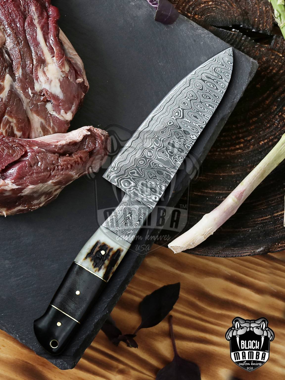 Bmk-707 Snow Leopard Damascus Steel Chef Knives Set with dagger Hand Made Black Mamba Knives - Image 5