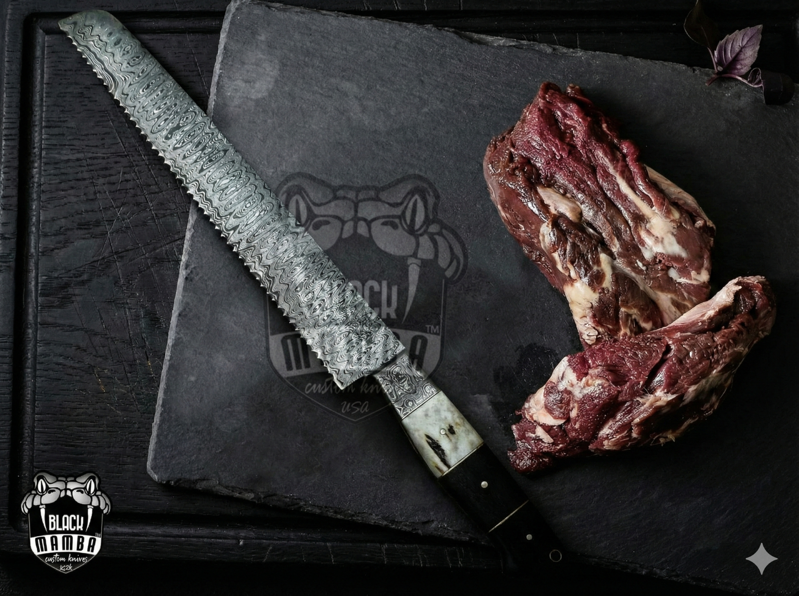 Bmk-707 Snow Leopard Damascus Steel Chef Knives Set with dagger Hand Made Black Mamba Knives - Image 8