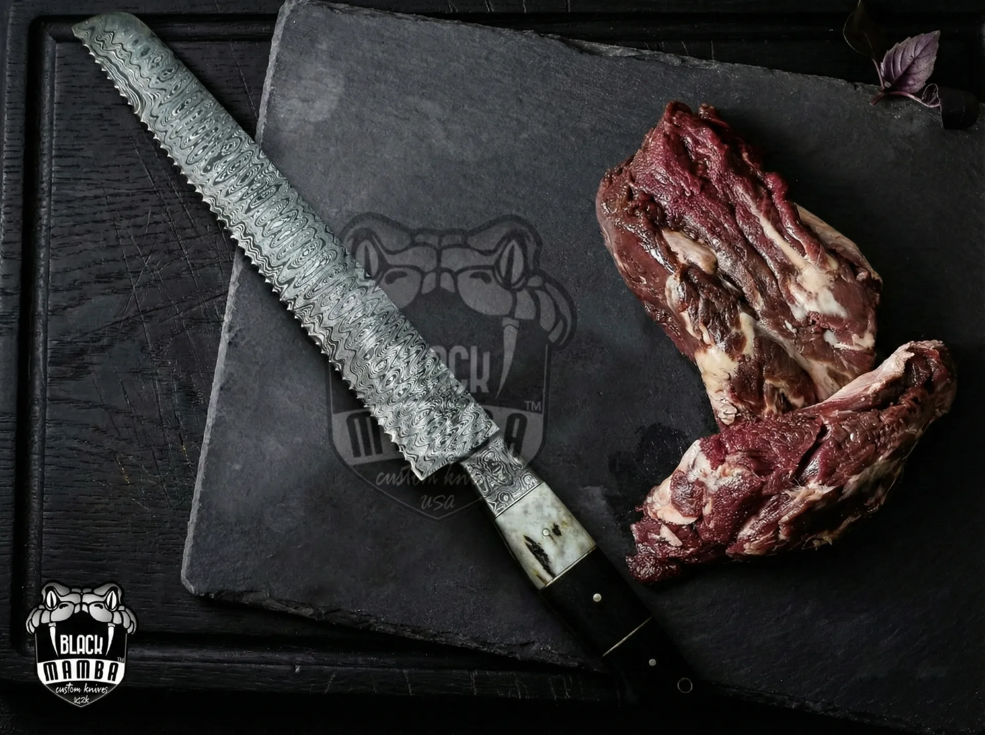Snow Leopard Damascus Steel Chef Knives Set with Dagger Hand Made Black Mamba Knives | BMK-707 - view 7