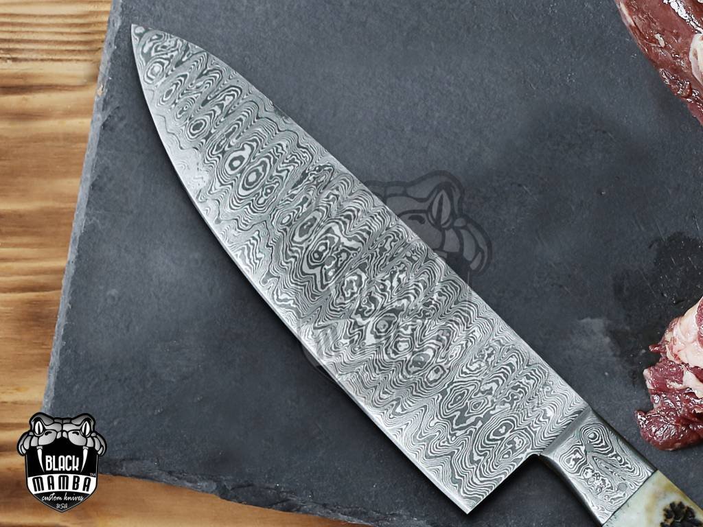 Bmk-707 Snow Leopard Damascus Steel Chef Knives Set with dagger Hand Made Black Mamba Knives - Image 4
