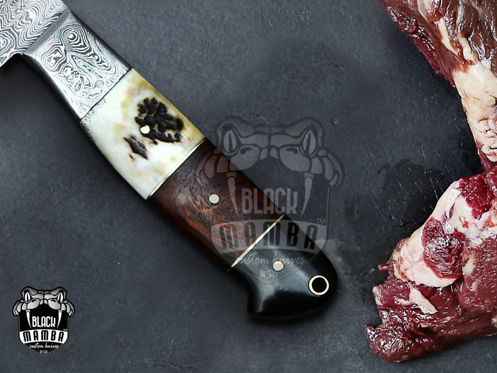 Bmk-707 Snow Leopard Damascus Steel Chef Knives Set with dagger Hand Made Black Mamba Knives - Image 9