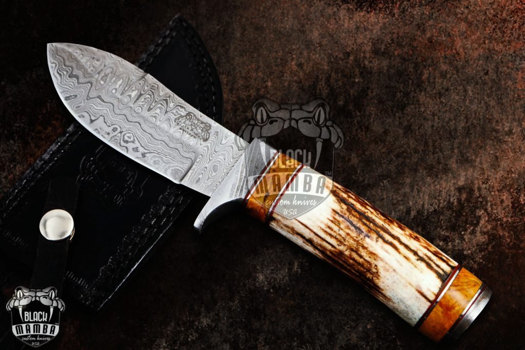 BMK-111-B-C PERSIAN YUMA Knife 9" Long 4.5"Blade" 10.5 oz Damascus Steel Fixed Blade Hunitng knife Brown Calcite Spacers Black mamba Hand Made World Class knives USA Made