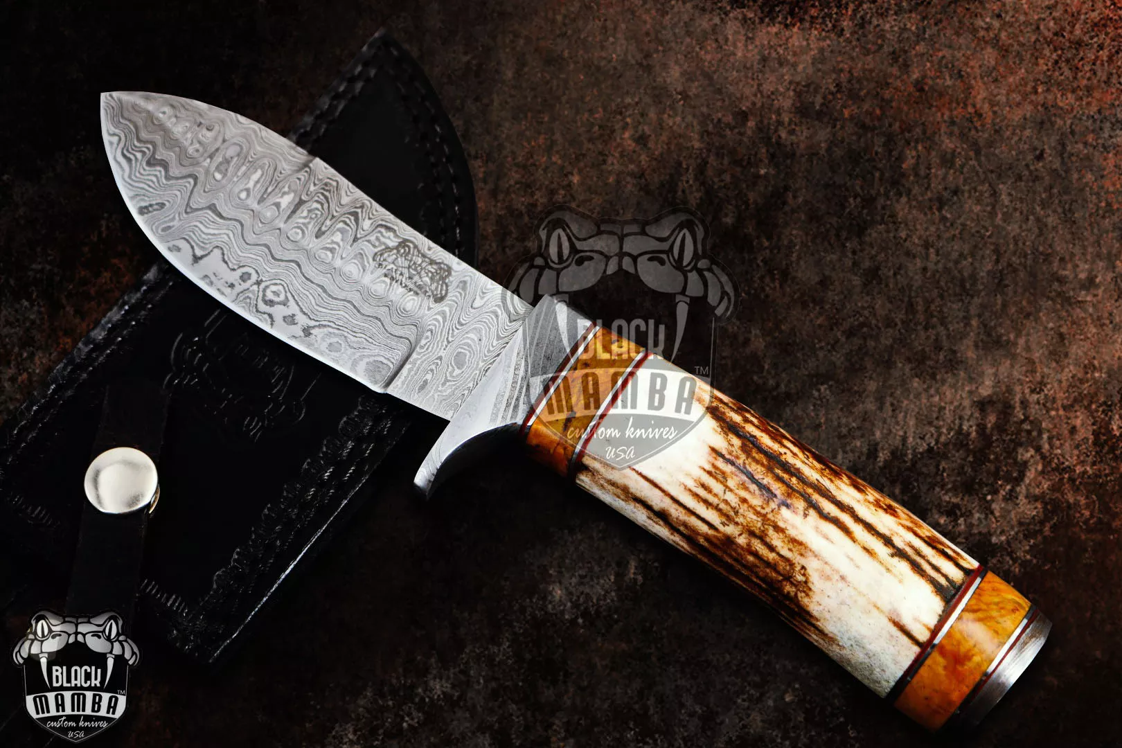 Persian Yuma - Damascus Hunting Knife, 9″ Overall, Stag Handle