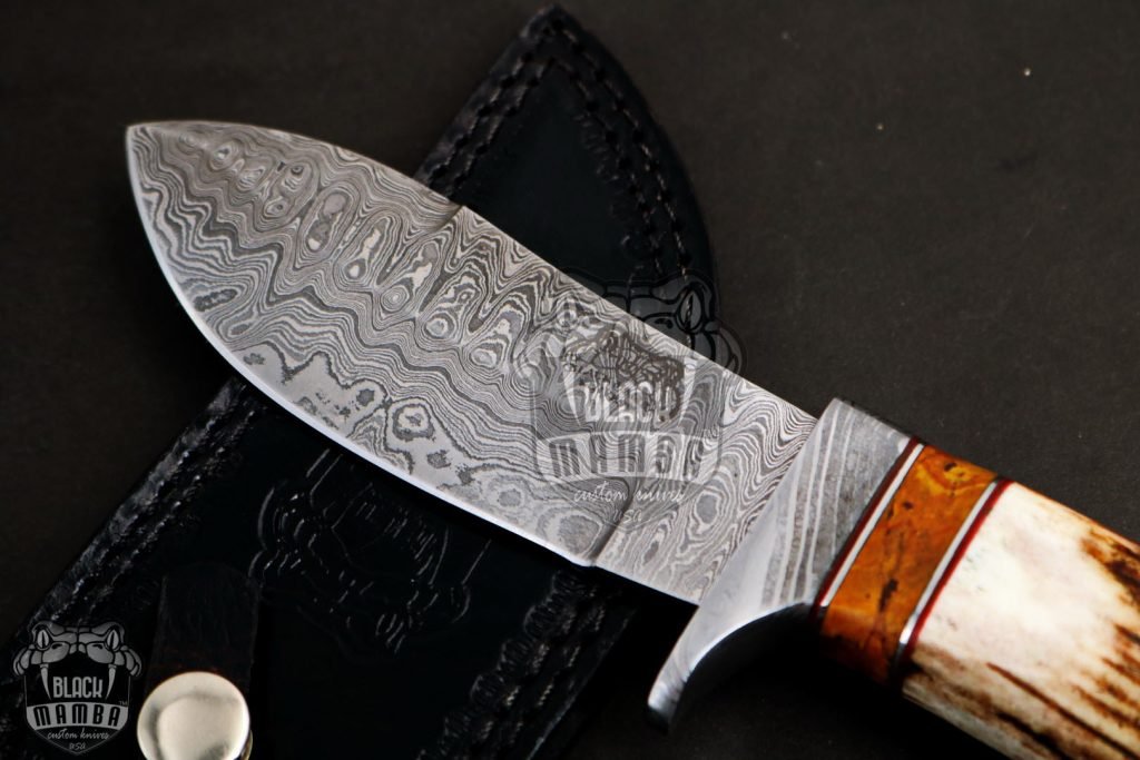 BMK-111-B-C PERSIAN YUMA Knife 9" Long 4.5"Blade" 10.5 oz Damascus Steel Fixed Blade Hunitng knife Brown Calcite Spacers Black mamba Hand Made World Class knives USA Made - Image 2
