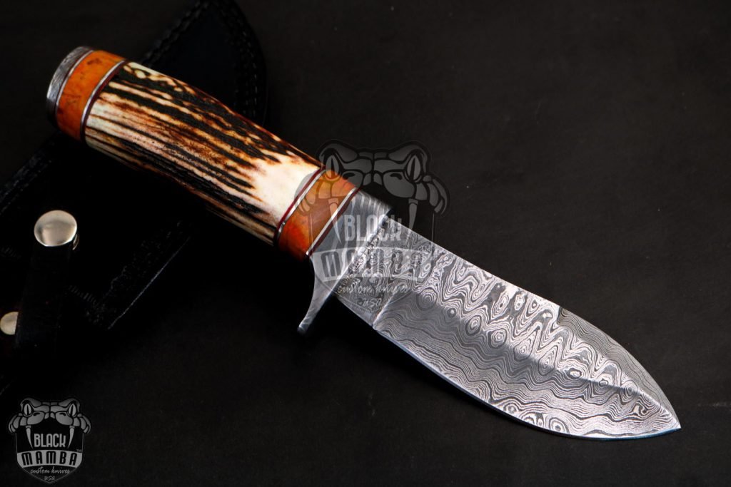 BMK-111-B-C PERSIAN YUMA Knife 9" Long 4.5"Blade" 10.5 oz Damascus Steel Fixed Blade Hunitng knife Brown Calcite Spacers Black mamba Hand Made World Class knives USA Made - Image 4