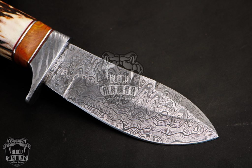 BMK-111-B-C PERSIAN YUMA Knife 9" Long 4.5"Blade" 10.5 oz Damascus Steel Fixed Blade Hunitng knife Brown Calcite Spacers Black mamba Hand Made World Class knives USA Made - Image 5