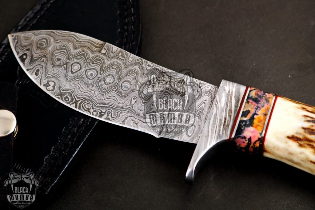 BMK-111-R PERSIAN YUMA Knife  9" Long 4.5"Blade" 10.5oz Hunting Fixed Blade knife Damascus Steel RHODONITE  Spacers Stag Handle Knife Black mamba Hand Made World Class knives USA Made - Image 3
