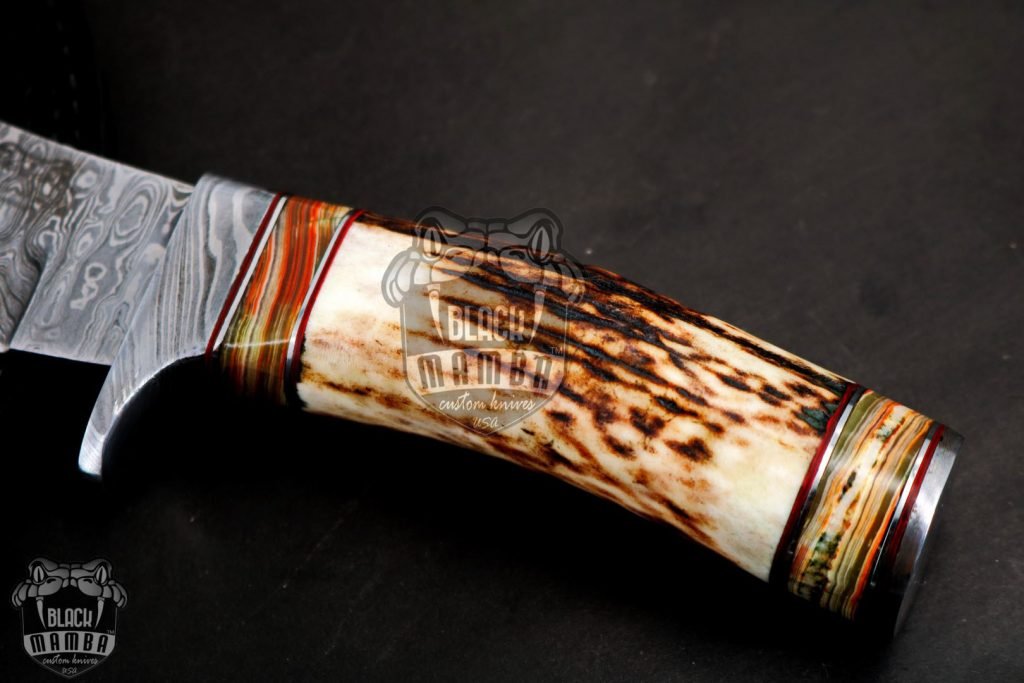 BMK-11-M-C PERSIAN YUMA Knife 9.5" Long 4.5"Blade" 7oz Hunting Fixed Blade Damascus Mix Calcite Spacers Black mamba Hand Made World Class knives - Image 4