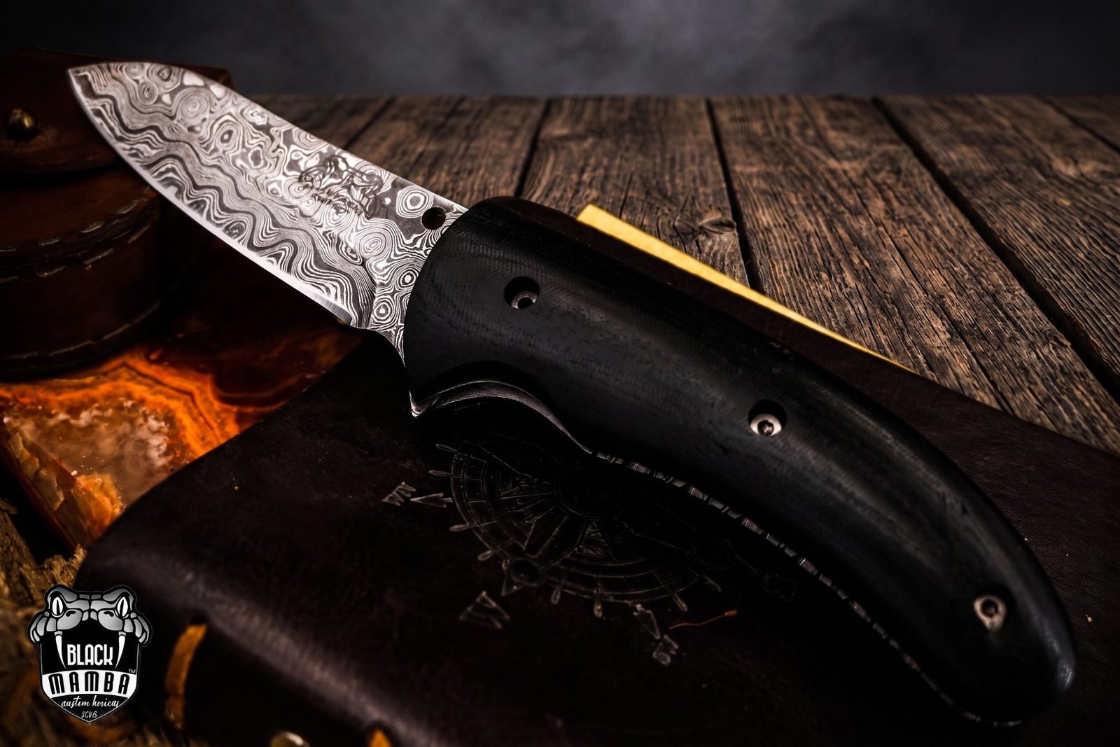 Red-bellied – Damascus Folding Pocket Knife, 8" Overall - Image 2