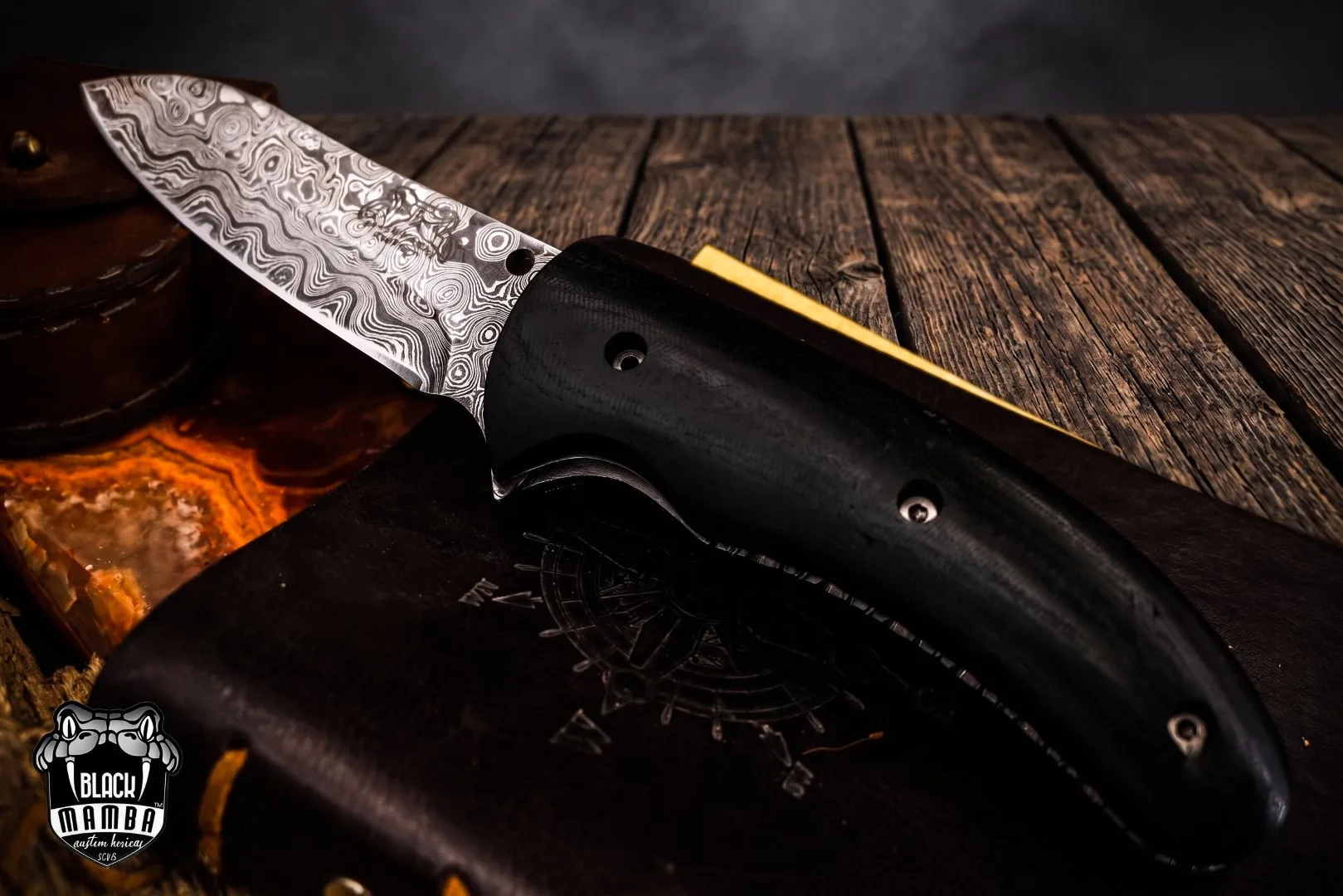 Red-bellied - Damascus Folding Pocket Knife, 8″ Overall - view 2