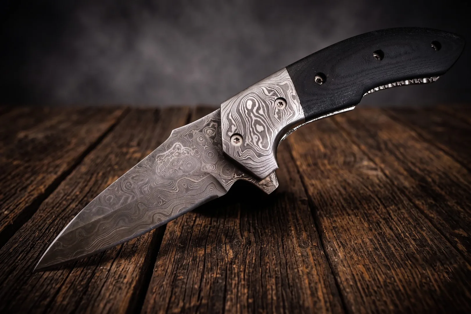 Clubber - Damascus Folding Pocket Knife, 8.3″ Overall - view 2