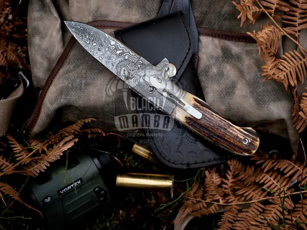 BLACK MAMBA KNIVES BMK-120 Fallen 3 Inches Blade Damascus folding Pocket  Knife Hunting tool USA Made