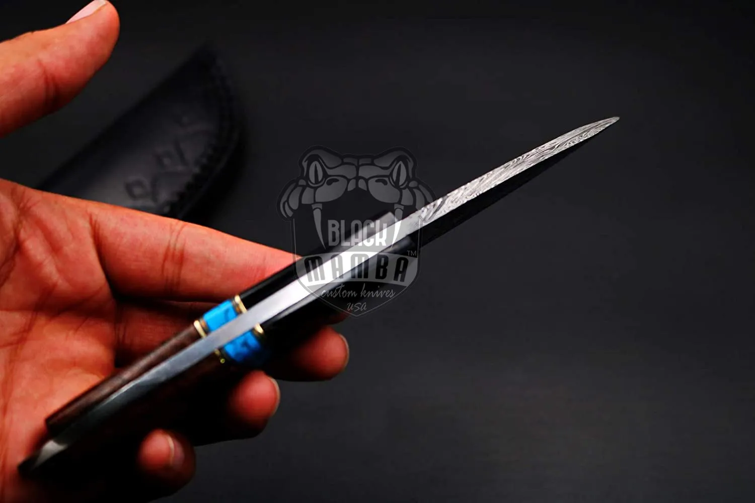 Barons Racer Snake 6.5 Inches Long 3 Inches Blade 10 Ounce Damascus Skinner Hunting Fixed Blade Knife Damascus Hand Made Black Mamba Knives World… | BMK-166 - view 2