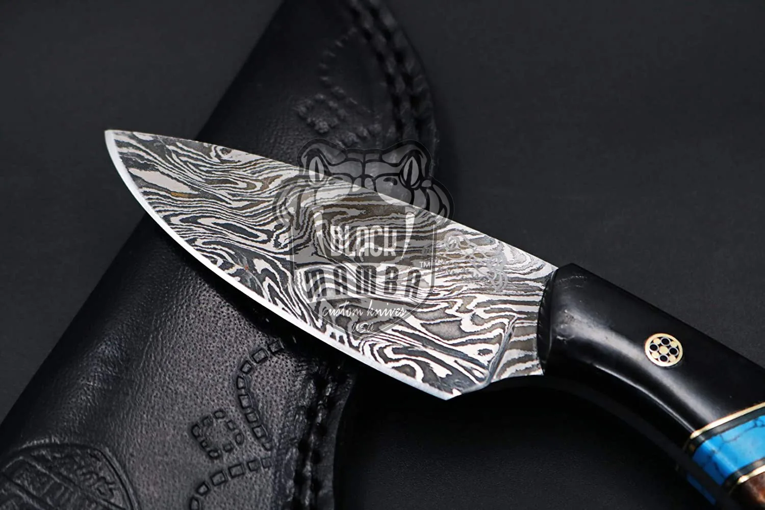 Barons Racer Snake 6.5 Inches Long 3 Inches Blade 10 Ounce Damascus Skinner Hunting Fixed Blade Knife Damascus Hand Made Black Mamba Knives World… | BMK-166 - view 3