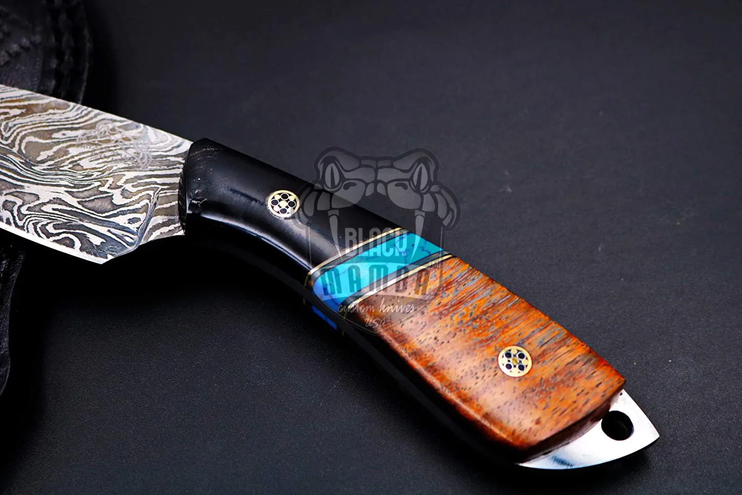 Barons Racer Snake 6.5 Inches Long 3 Inches Blade 10 Ounce Damascus Skinner Hunting Fixed Blade Knife Damascus Hand Made Black Mamba Knives World… | BMK-166 - view 4