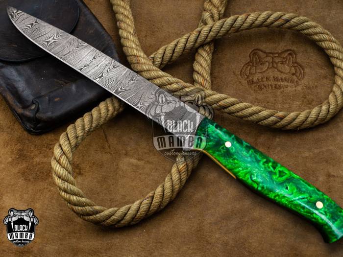 Bmk-712 Green Mamba 14 Inches Damascus Knife Damascus Fish Fillet Knife Utility Knife Chef's Knives Ergonomic Handle With Leather Sheath USA Made