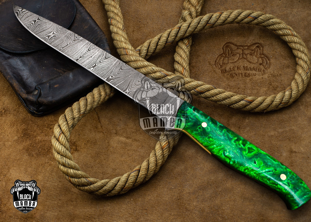Handmade Damascus Kitchen Chef Knife Hand Forged Fixed Blade, Green